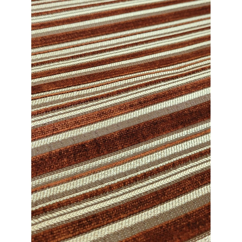 LOT: 5+ Yard of Turkish Velvet Brocade Upholstery Fabric - Striped Burnt Sienna